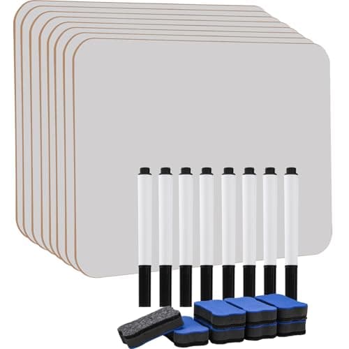 Image of Hisredsun 8 Pack Small Dry Erase White Board, 21 x 30 cm Double Sided Mini Whiteboard with 8 Pens and 8 Erasers,Durable Portable White Boards for Students, Classroom, Home and Office