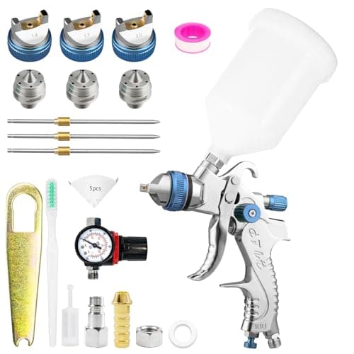 Image of Spray Gun Paint Sprayer HVLP Gravity Feed Air Spray with Air Regulator 1.4/1.7/2.0mm Paint Gun for Car & House DIY Painting, Furniture, Fence Painting (Blue)