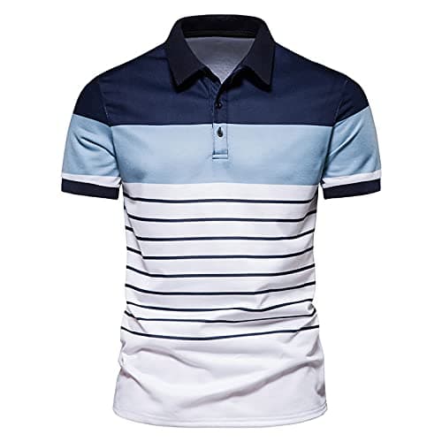 Image of Men's Color Block Stripe Polo Shirts Short Sleeve Striped T-Shirt for Men UK Casual Golf Tops Soft Breathable Regular Fit T-Shirts Lightweight Summer Everyday Wear Classic Polo Shirts 2026 Navy