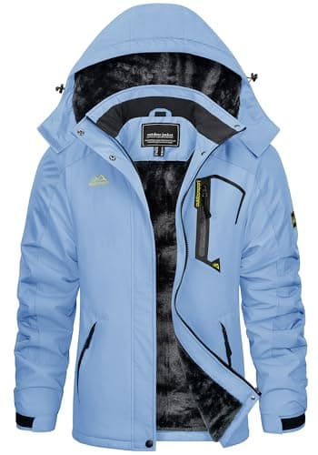 Image of KEFITEVD Women's Outdoor Softshell Jacket Waterproof Fleece Coat Winter Windbreaker Jacket with Pockets,Light Blue,XS