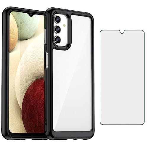 Image of Asuwish Phone Case for Samsung Galaxy A13 4G/5G with Tempered Glass Screen Protector Cover and Cell Accessories Slim Soft TPU Silicone Mobile Rubber A04s M13 G5 A 13 LTE 13A 2022 Women Men Clear Black