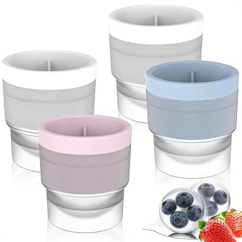 Image of 4 Pack Ice Ball Mould Set, 6cm Large Silicone Sphere Ice Cube Moulds, Stackable and Easy Release Ice Ball Maker for Whisky, Cocktails, Soft Drinks and Creative Recipes