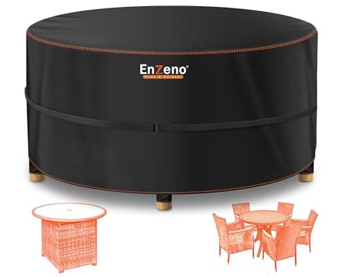 Image of Enzeno garden furniture cover Round waterproof for outside,190x80cm outdoor furniture cover 210D oxford fabric outdoor Circular Table Covers with buckle strap rattan patio set covers