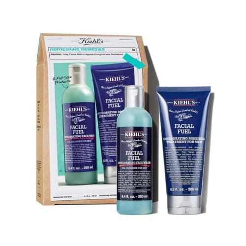 Image of Kiehl's Refreshing Remedies Men's Skincare Set, Invigorating Facial Treatment, Wash 250ml & Moisturiser 200ml