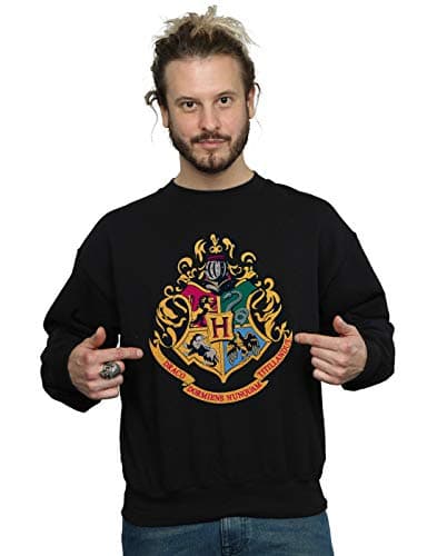 Image of Harry Potter Men's Hogwarts Crest Gold Ink Sweatshirt Black Medium