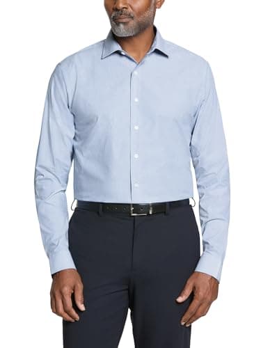 Image of Kenneth Cole Men's Dress Shirt Slim Fit Checks and Stripes (Patterned), Blue, 17"-17.5" Neck 34"-35" Sleeve