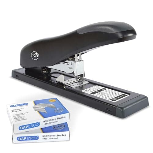 Image of Rapesco 1307 ECO HD-100 Heavy-Duty Stapler with 2000 Type 923/10mm Staples, 100 Sheet Capacity, Black