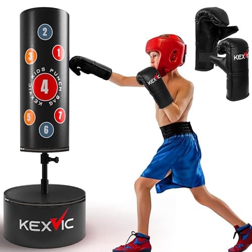 Image of Kids Freestanding Punch Bag- Premium Punching Bag with Boxing Mitt- Professional Boxing Bag Set for Karate, Muay Thai, MMA, Taekwondo Martial Art Kids Training Equipment (Black)