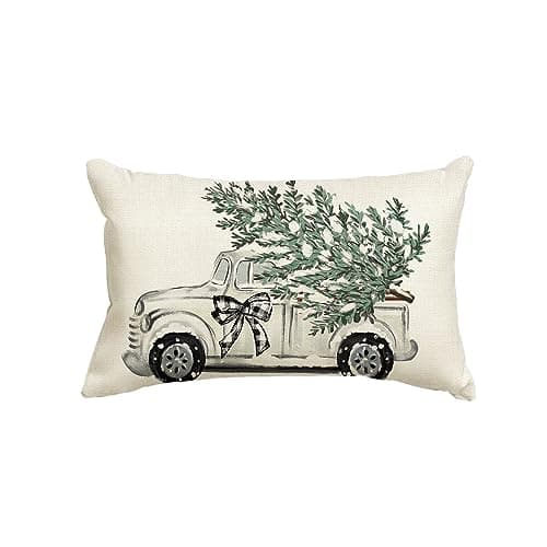 Image of Artoid Mode Snow Tree Truck Merry Christmas Cushion Cover, 30x50 cm Xmas Winter Decorative Pillow Case Cover Sofa Living Room Outdoor Decor