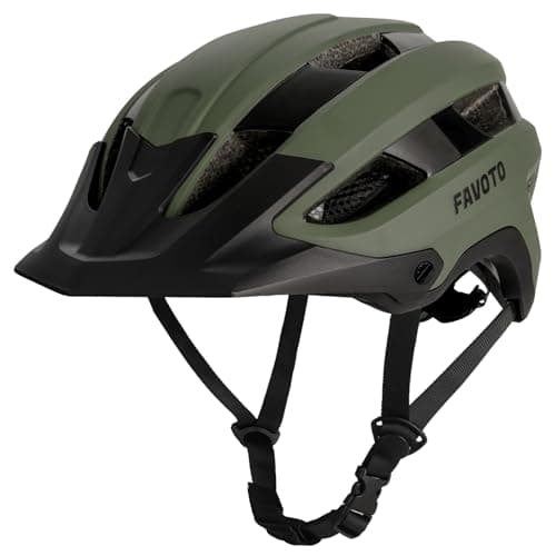 Image of Favoto Mountain Bike Helmet, Lightweight MTB Road Bicycle Helmet for Men and Women, Matte Green, Triple-Shell Design, CE Certified, Removable Peak