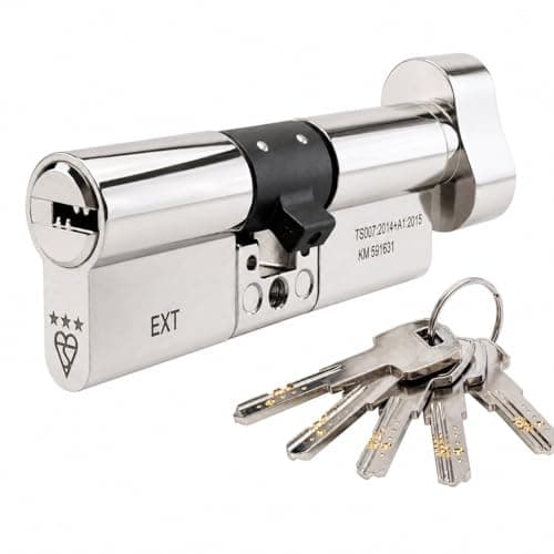 Image of IRONWORX® Spectre Nickel 45mm (Turn) / 50mm (Key) (95mm) Maximum-Security Police Approved TS007 BSI 3 Star Euro Cylinder Door Lock with Escape Thumb Turn Function, Includes 5X Keys