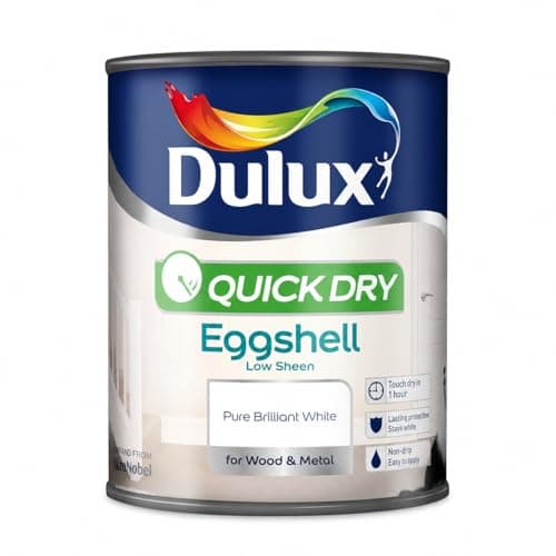 Image of Pure Brilliant White Quick Dry Eggshell Paint 2.5L | Interior Wood and Metal Paint | Durable Low Sheen Finish | Fast Drying Trim Paint for Doors Skirting Boards Furniture and Window Frames