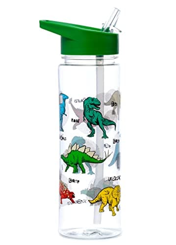 Image of Puckator Dinosauria - Kids Drinks Bottle With Flip Straw - Reusable Water Bottle For Girls And Boys With A Carry Handle - Bpa Free - For School Nursery - Cute Dinosaur Design - Pp 550ml