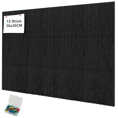Image of YFLeomry 90x120cm Large Cork Board Felt Wall Tiles, 12 Pack 30x30 cm Felt Board, 0.9cm Thick Foldable Photo Display Bulletin Board with Self-Adhesive Tape for School Office Walls(Dark Gray)