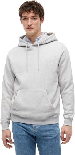 Image of Tommy Jeans Men’s Regular Fit Flag Fleece Hoodie, Grey (Silver Grey Heather), L