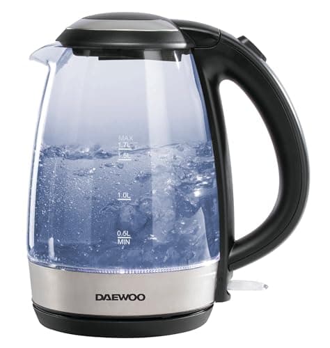 Image of Daewoo 1.7L Glass Kettle, Fast Boil, 2200W Electric Kettle with LED Light, Auto Shut-Off, Boil-Dry Protection, 360° Base, Clear Design
