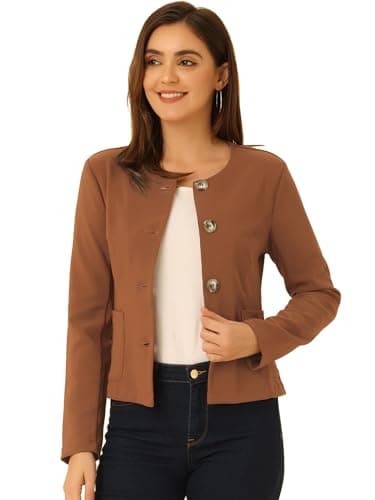 Image of Allegra K Women's Vintage Crop Jackets Casual Elegant Lightweight Button Short Coat Jacket Brown M