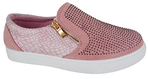 Image of Womens Flat Slip ON Studded Zip Fashion Sport Shoes Ladies Trainers Size 3-8 Pink