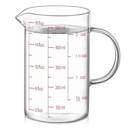 Image of Luvan 500ml/2 Cup Glass Measuring Jug Easy to Read with 3 Scales (ml/oz/Cup), High Borosilicate Glass Liquid Measuring Cup with Handle and V-Shaped Spout for Baking, Freezer/Microwave Safe