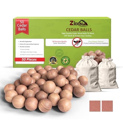 Image of ZIDINA Moth Balls 50 Pack – 100% Natural Cedar Balls, Chemical-Free Cedarwood Moth Repellent for Wardrobes and Drawers | Long-Lasting Cedarwood Freshness for Clothes Storage & Closets