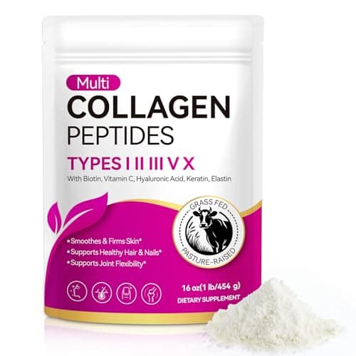 Image of Collagen Powder, Premium Multi-Type Collagen Peptides Powder 454g | 5 Collagen Types + Vitamin C & Hyaluronic Acid | Grass-Fed Collagen High Strength Supplements for Skin, Hair, Joints & Nails