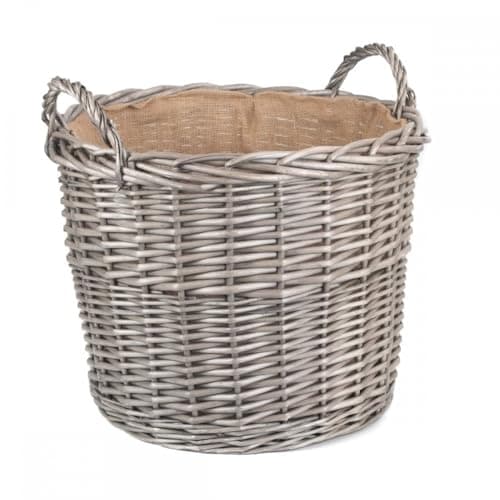 Image of Red Hamper Extra Large Antique Wash Finish Wicker Lined Log Baskets, Height 41cm x Width x Depth 51cm