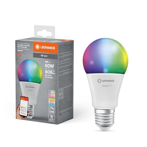 Image of LEDVANCE SMART+ WiFi LED lamp, White Frosted Look, 9W, 806lm, Classic Bulb Shape with E27 Base, Color Light and White Light, app or Voice Control, Life of up to 20,000 Hours