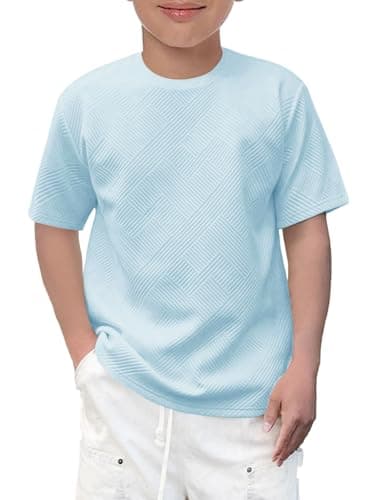 Image of Haloumoning Boys' T-Shirt Short Sleeve Crew Neck Tops Kids Summer Solid Color Geometric Pattern Top Casual Basic Tees 5-14 Years, Blue, 7-8 Years