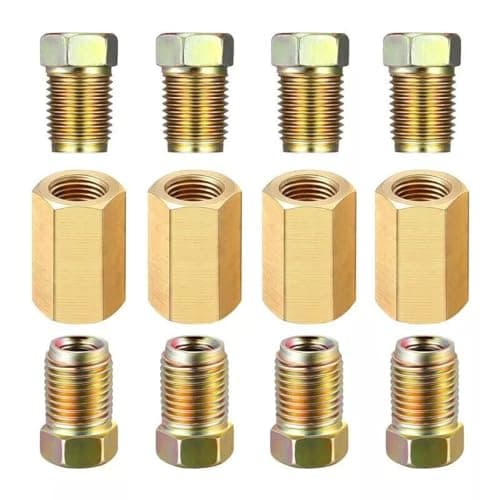 Image of Bohaner 12Pcs Brake Line Fittings Set 3/16" Brass Brake Line Connector Female Union Inverted Tube Fittings M10 Threads Brass Union Assortment