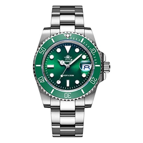 Image of ADDIESDIVE 41mm Quartz Watches for Men Diver 200M Steel Watch with Stainless Steel Bracelet Green dial