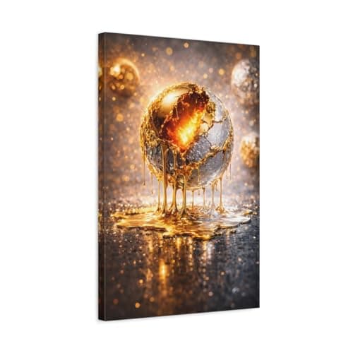 Image of YESARTYES Abstract Molten Sphere Gold - Canvas Wall Art Print 16×24 inch (40×60 cm) - Vertical / 1.25 inch (3 cm)