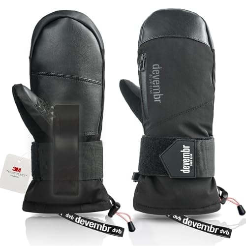 Image of devembr Ski Mittens with Wrist Guards, Snowboarding Mittens Touchscreen, Snow Mittens Waterproof, Black, S