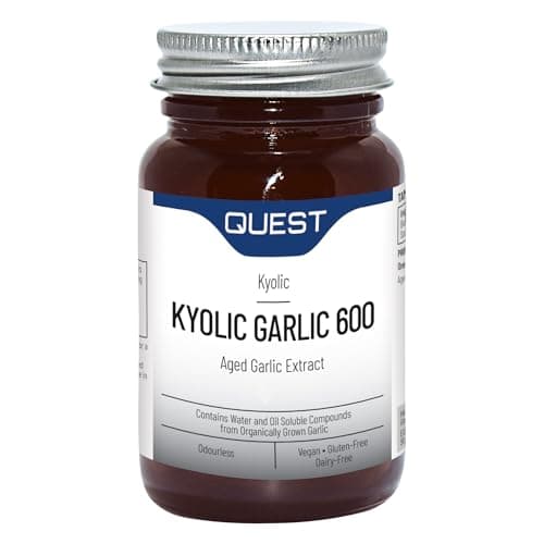 Image of Quest - 30x Kyolic Garlic Tablets. High Strength 600mg Odourless Aged Garlic Extract for Heart, Immune, Digestive & Cognitive Health. Daily Dietary Supplement. Vegan & Gluten-Free (Pack of 1)