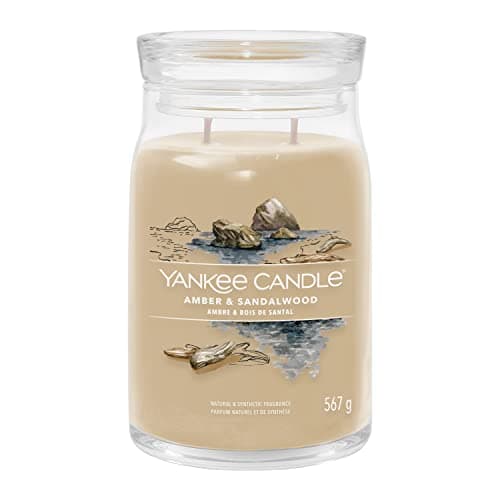 Image of Yankee Candle Signature Scented Candle | Amber & Sandalwood Large Jar Candle with Double Wicks | Soy Wax Blend Long Burning Candle | Perfect Gifts for Women