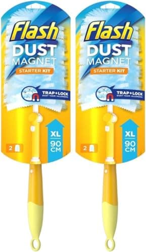 Image of MettaWorld Flash Dust Magnet XL (Handle Extendable to 90cm), Duster Starter Kit (Includes: 1 x Handle and 2 x Refills), 2Pk