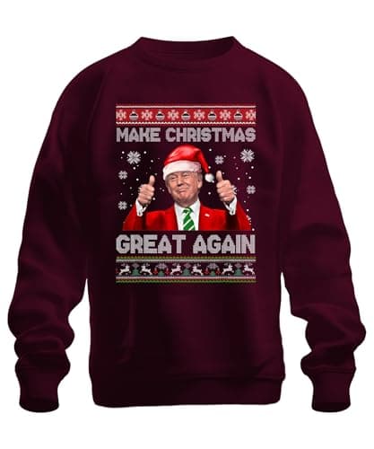 Image of Make Christmas Great Again Santa Claus Thumbs Up Funny Unisex Sweatshirt Pullover, burgundy, M