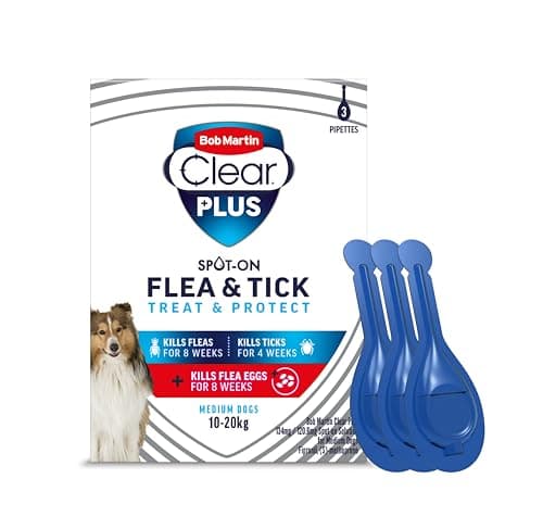 Image of Bob Martin Clear Plus Spot On Flea Treatment for Medium Dogs (10-20kg) - Kills Fleas, Ticks, Lice and Flea Eggs (3 Pipettes)