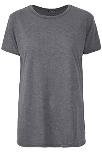 Image of Womens Cap Short Sleeve Round Scoop Neck Plain T-shirt Fitted Tee Top Uk 8-26 (Dark Grey, 12-14)