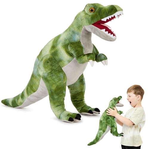Image of Zappi Co Children's Realistic Lifelike Large Plush Toy - Soft & Cuddly Stuffed Animal for Boys, girls, Kids (49cm Length) (T-rex (Green))