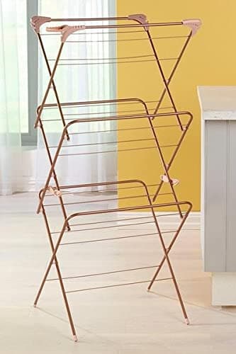 Image of AAMEN Glistan Rose Gold 3 Tier Clothes Airer, Clothes Drying Rack, Laundry Rack, Foldable Metallic Clothes Dryer with 15m Drying Space For Both Indoor And Outdoor
