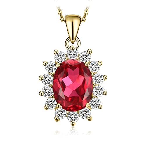 Image of JewelryPalace Princess Diana Kate Middleton Class Gemstone Birthstone Ruby Pendant Necklace for Women, 14k Yellow Gold Plated 925 Sterling Silver Necklaces for Women, 18 Inch Box chain