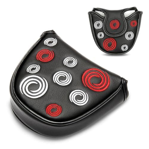 Image of Black Putter Head Covers,Mallet Putter Headcover, With Circle Embroidery Premium Magnetic Closure Half Round For Golf Headcover Magnetic Applies for Odyssey Putter Covers