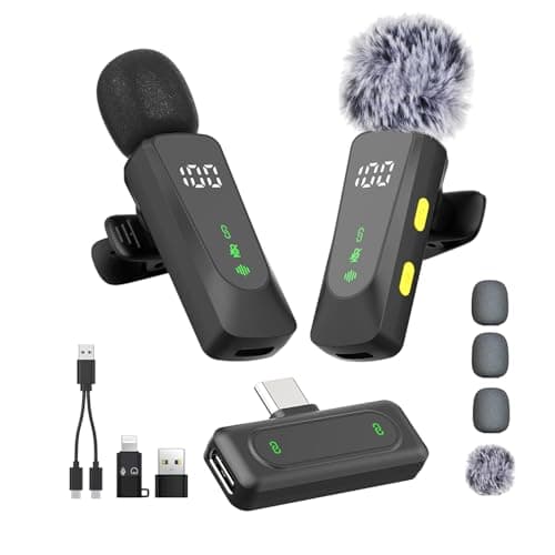 Image of Wireless Lavalier Microphone with LED Display, Lavalier Microphones Clip on Mic With Noise Reduction, for Video Recording, Tiktok, Youtube, Vlog Podcast Content Creator (Black)