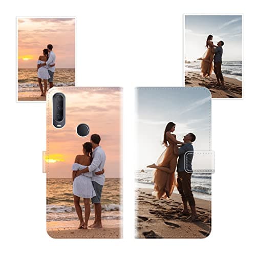 Image of Sunrive Personalised Custom PU Leather Phone Case compatible with Alcatel 3X 2019,Customised Cover with your own photo,image,Picture,or text Make Your Own Case + Phone Lanyard