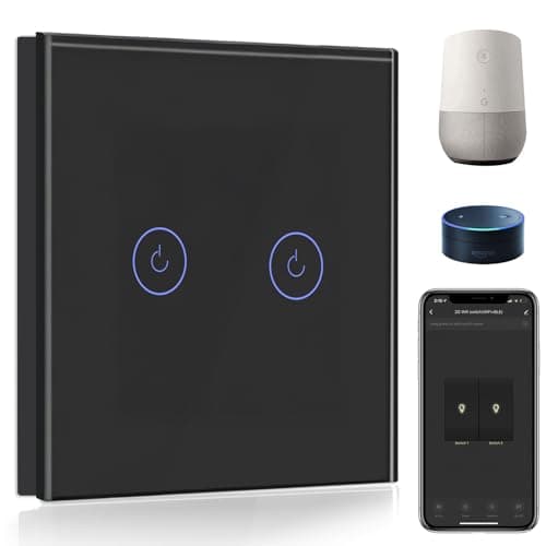 Image of BSEED Smart Light Switch,Compatible with Alexa and Google Home,2 Gang 1 Way WiFi Touch Switch,2 Way or Multi-Way Control by SmartLife APP,Black Alexa Switch with LED Indicator Light-Neutral Wire Need