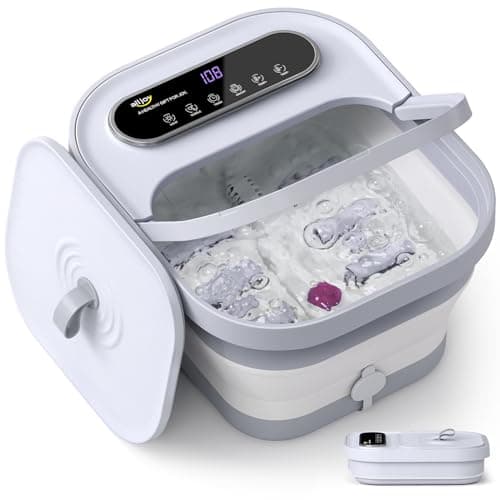 Image of ALLJOY Foot Spa Bath Massager with Heat, Collapsible Foot Massager Spa Soaking Tub with Bubbles, Pumice Stone, Timer, 6 Shiatsu Massage Rollers Pedicure FootSpa for Relaxation, for Dad, Mom