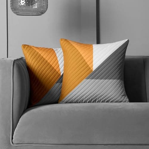 Image of OHS Sofa Cushion Covers, Abstract Pinsonic Throw Pillow Covers 45 x 45 Ultra Soft Decorative Square Sofa Cushions for Living Room Bedroom - Set of 4, Ochre/Grey