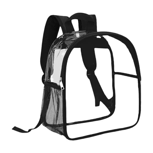 Image of Clear Backpack Stadium Approved 12X11x6 Clear Bag Stadium Backpack For Concert Work Sport Event Backpack Leash for Toddlers Boys (Black, One Size)