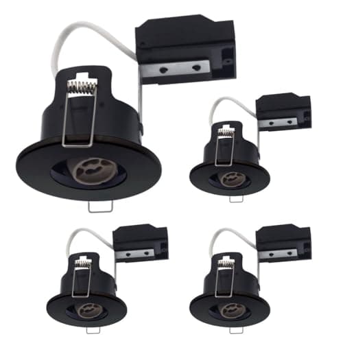Image of Britalia 4 Pack - Matt Black IP20 Fire Rated Twist Lock GU10 Recessed Downlight | Air Flow Open Back | 68mm Cut Out | 240V Class 2 Double Insulated | Push Fit Terminals