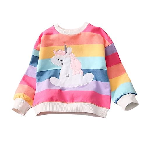 Image of LitBud Girls Sweatshirts Toddler Clothes Unicorn Casual Jumper Girl Cotton Top T Shirt Long Sleeve Crewneck Pullover Pink for Kid Autumn Pink Size 9-10 Years Old 10T